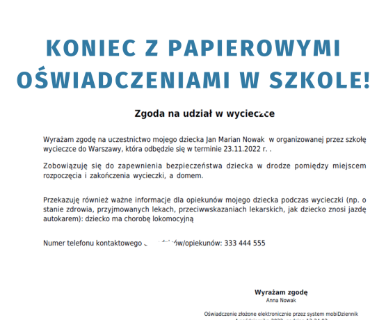 Moduł oświadczeń elektronicznych w MobiDzienniku