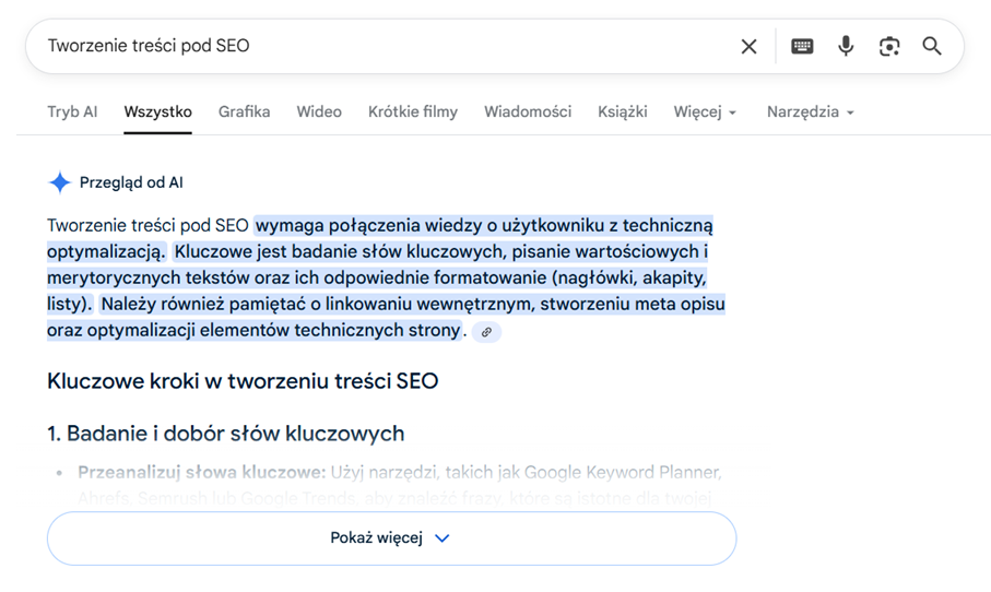 AI Overview w wyszukiwarce Google