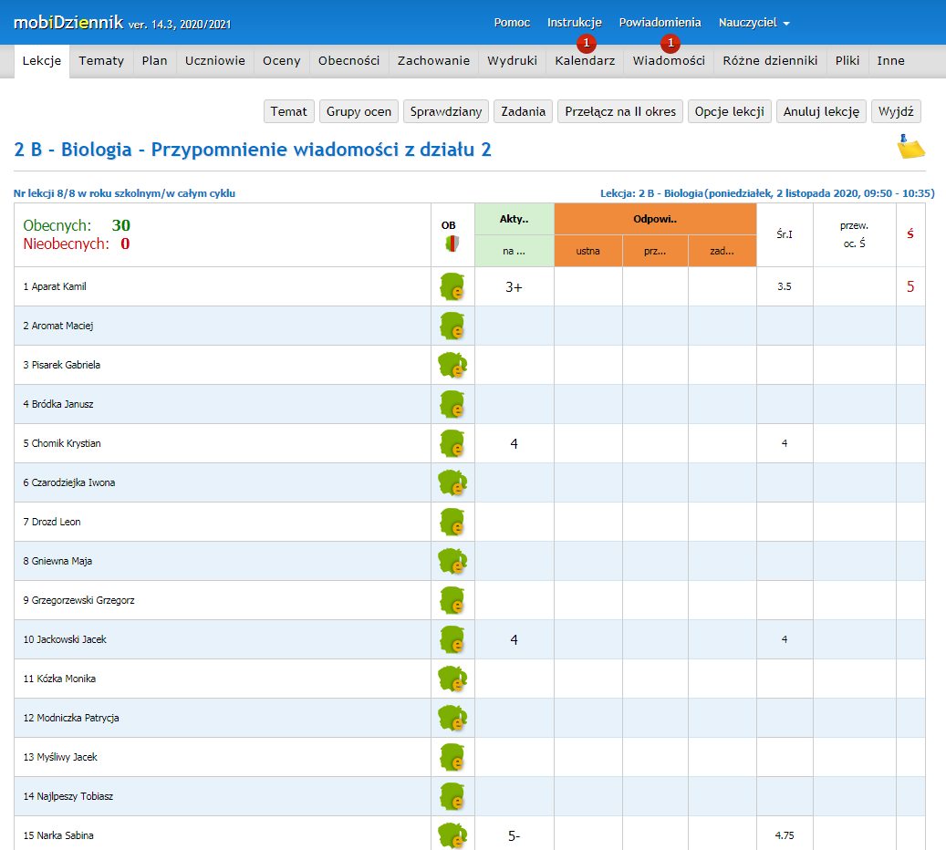 status e-obecności w mobiDzienniku