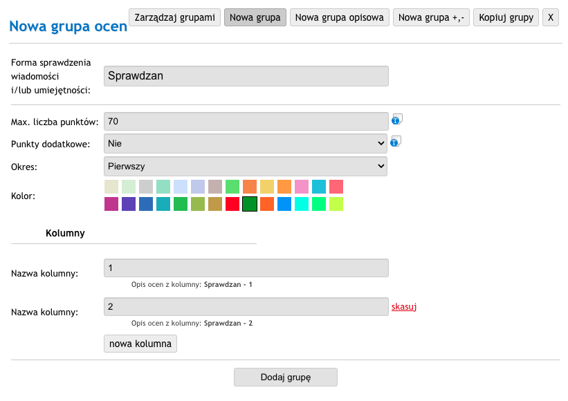 nowa grupa ocen