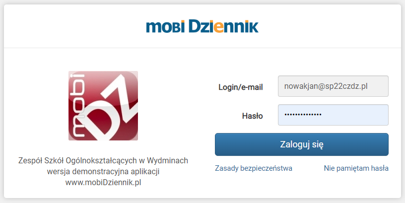 Logowanie w dzienniku elektronicznym mobiDziennik
