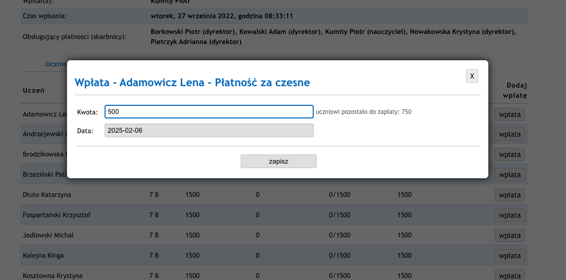 zbiórki na potrzeby szkolne w mobidzienniku