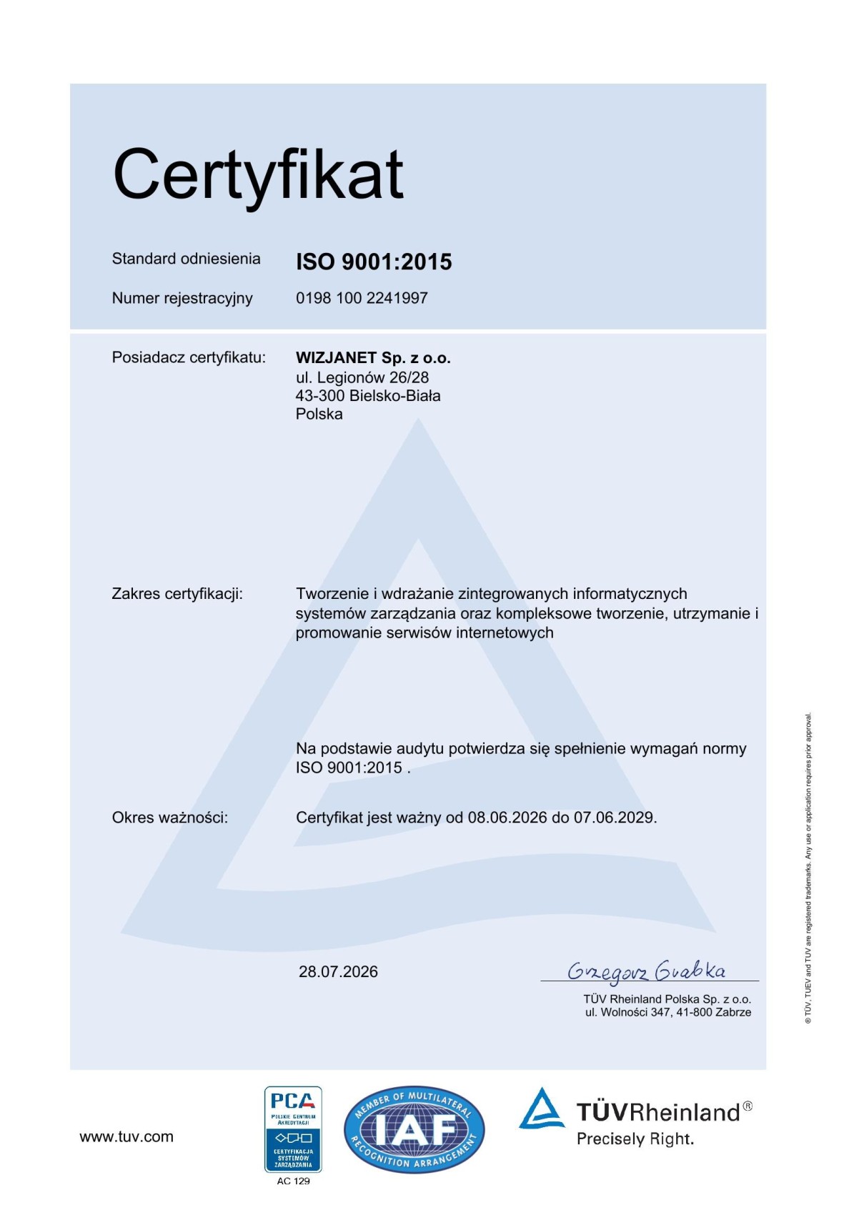 Certyfikat ISO 9001:2015